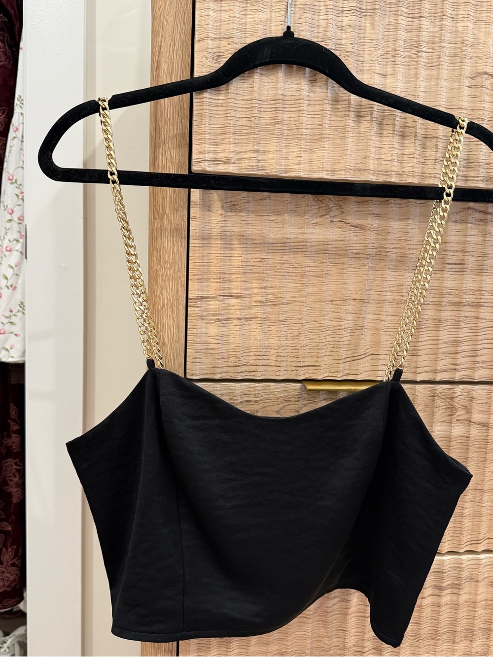 Express Black Cropped Cowl Camisole with Gold Chain Straps